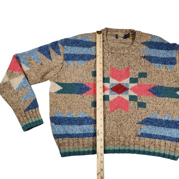 Rare Polo Ralph Lauren Aztec Flower Intarsia Sweater S Beige Multi Unisex  $425 - Picture 11 of 14